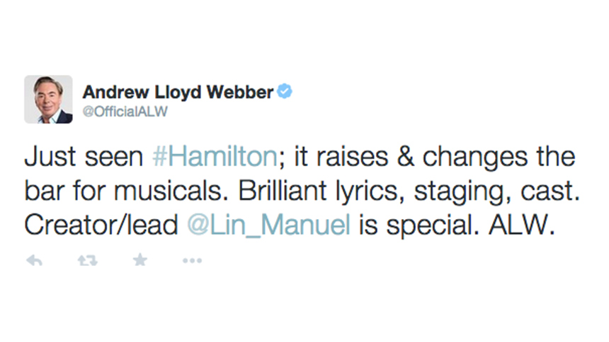 Andrew Lloyd Webber- Twitter- Hamilton