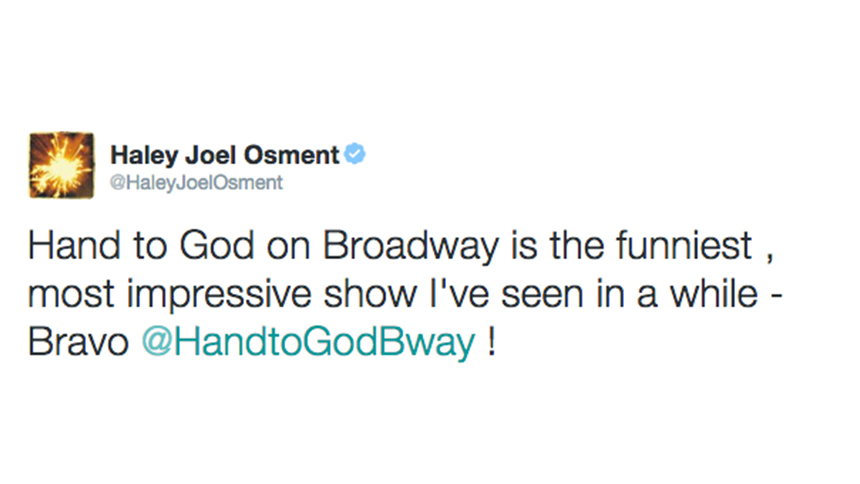 Haley Joel Osmet- Hand to God- Broadway