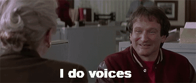 Robin Williams GIF- I do Voices GIf- Mrs. Doubtfire GIF