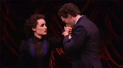Bryce Pinkham- GIF- Gentleman's Guide- Broadway- Kiss Gif- Lauren Worsham- Kissing hand gif